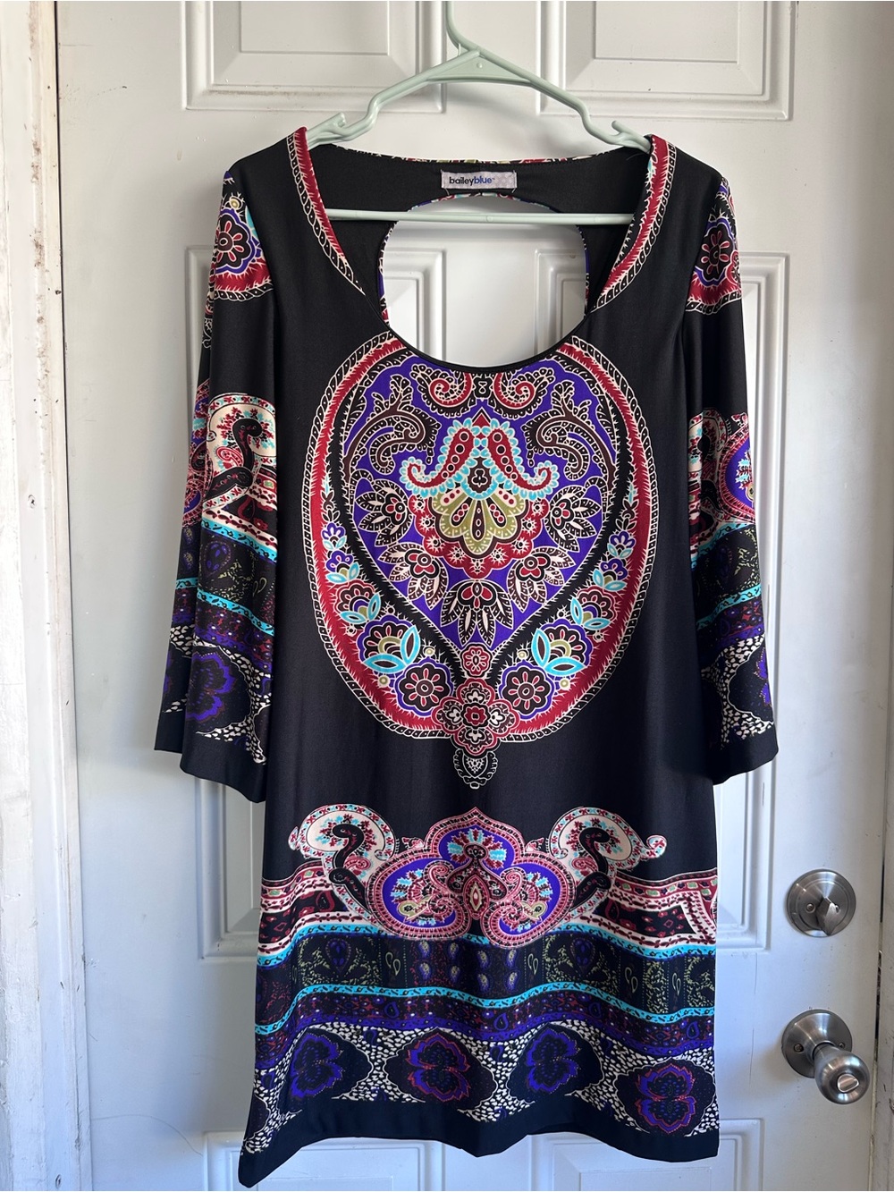 Boho Paisley Black Tunic Dress with Multicolor Medallions